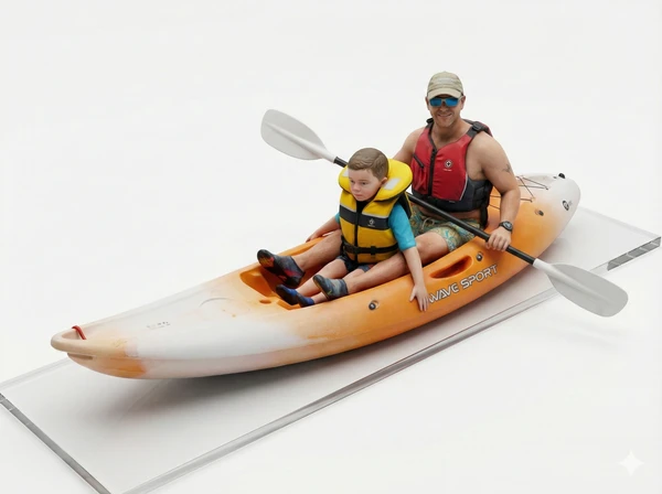 Illustrated portrait of Ben White canoeing with family