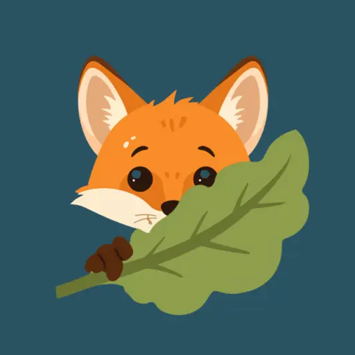 Peekabout app icon: a small fox holding an oak leaf on a deep teal background.